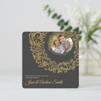 Save The Date Élégante Photo Fleurie Dorée d'Anniversaire