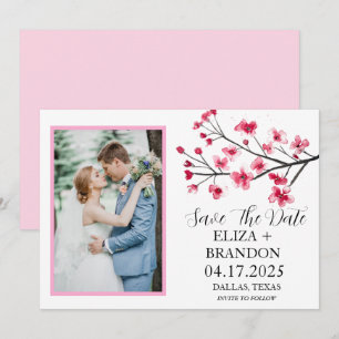 Save The Date Élégante photo florale de fleurs de cerisier rose 