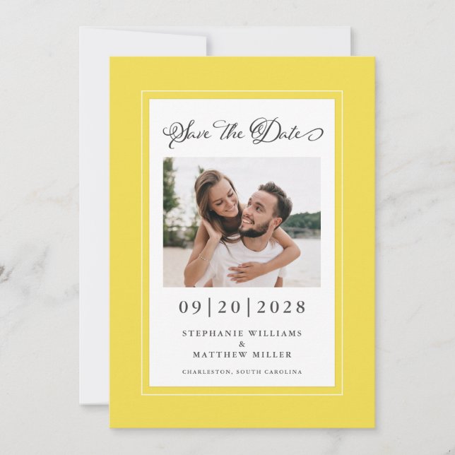 Save The Date Élégante photo jaune | Enregistrer Le Fiançailles  (Devant)