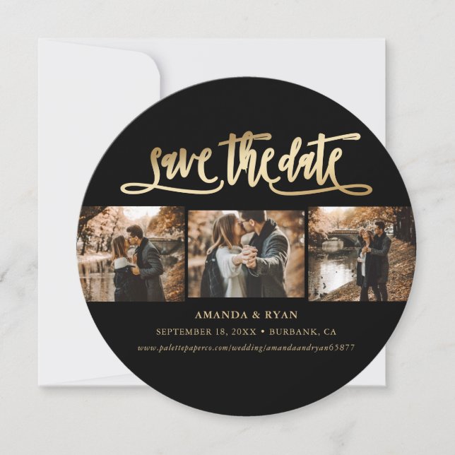 Save The Date Elégante photo Mariage noir et or (Devant)