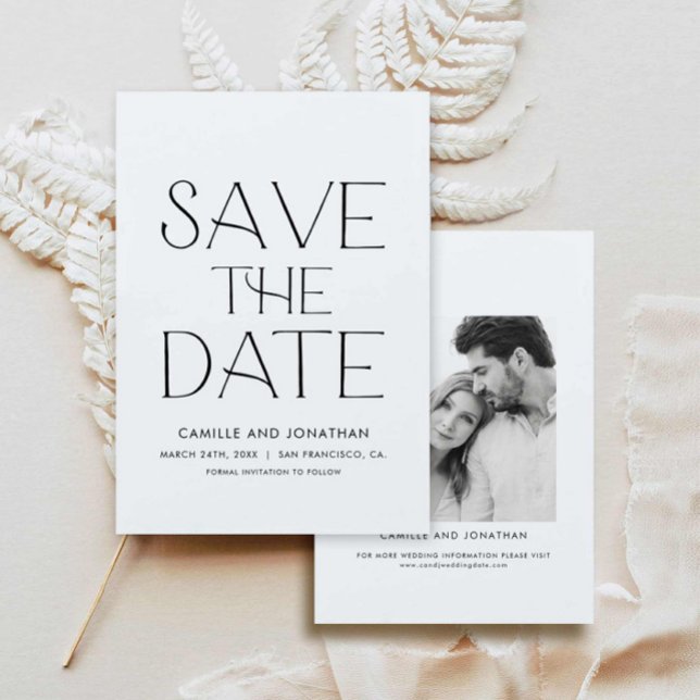 Save The Date Élégante photo minimale Enregistrer la date (Elegant Simple Black and White Photo Save the date card)