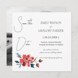 Save The Date Elégante photo minimaliste de la fleur d'aquarelle