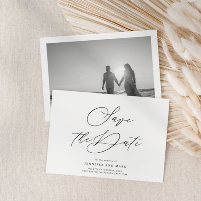 Save The Date Élégante Photo Noir Blanc Fond Mariage Horizontal (Créateur téléchargé)