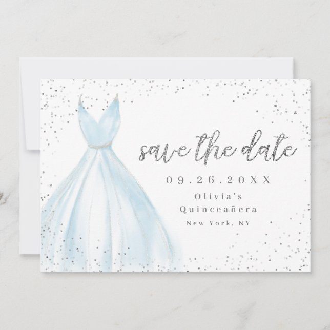 Save The Date Elégante robe bleue sauver la date quinceanera (Devant)