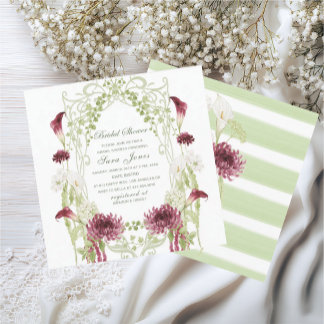 Save The Date Élégante robe de mariée aux fleurs bordeaux et ver