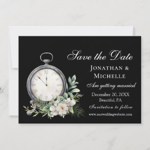 Save The Date Elégante Rose blanche sur Black Vintage Mariage Ho