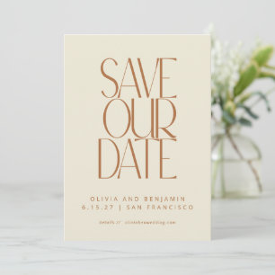 Save The Date Élégante rouille brûlée Mi-Siècle Typographie mode