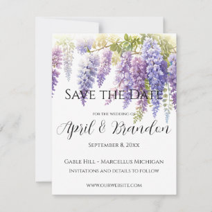 Save The Date Elégante teinte mauve douce glycine florale