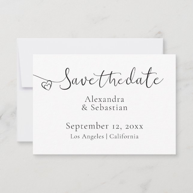 Save The Date Elégante Typographie Mariage Coeur Enregistrer La  (Devant)