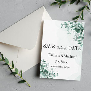 Save The Date élégante typographie moderne Eucalyptus aquarelle
