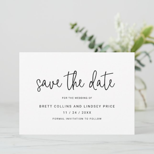 Save The Date Élégante typographie noir et blanc Mariage moderne (Debout devant)