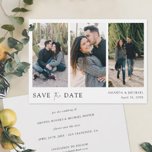 Save The Date Élégante typographie noire Trois Mariage photo