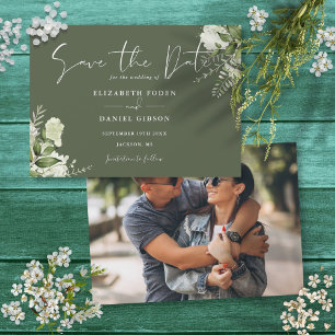 Save The Date Élégante verdure florale verte olive Photo Mariage