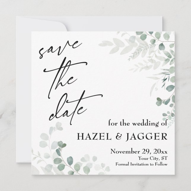Save The Date Élégante Verdure Simple, Typographie contemporaine (Devant)