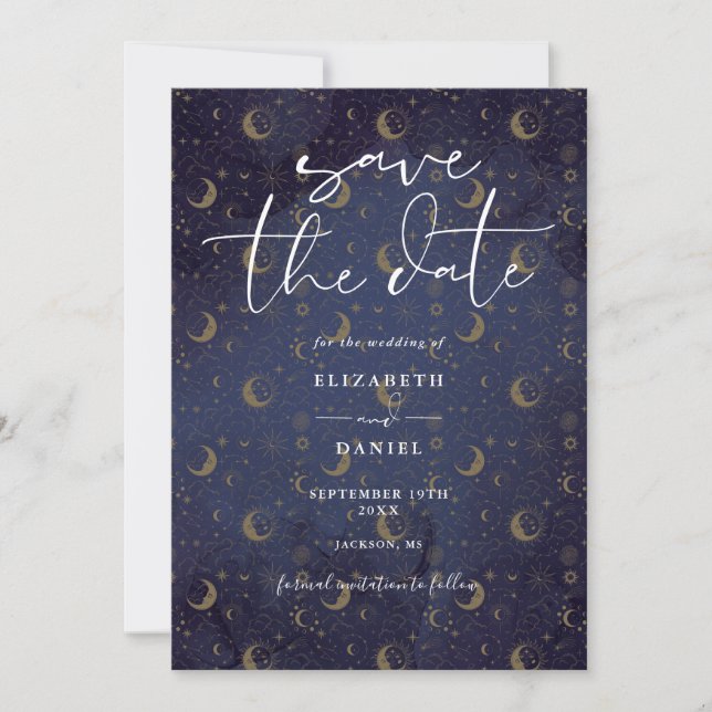 Save The Date Élégantes Étoiles Mystiques Célestiques Et Mariage (Devant)