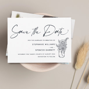 Save The Date Élégantes fleurs de script moderne Photo Mariage