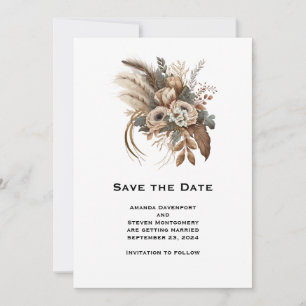 Save The Date Élégantes Fleurs Foliage et Plumes Mariage