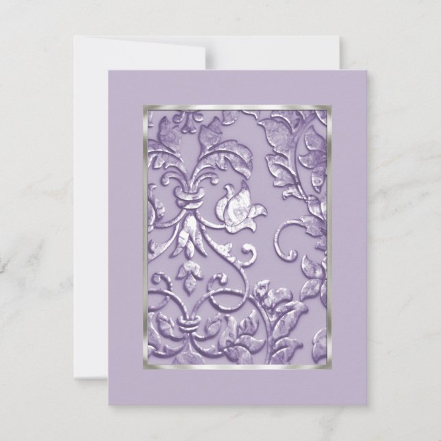 Save the Date Embossed Purple Damask (Front)