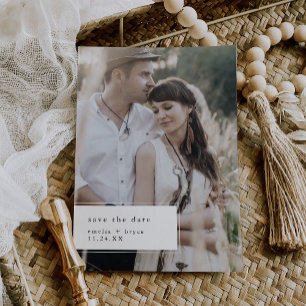 Save The Date EMELIA Blanc Noir Rustique Photo Simple Mariage