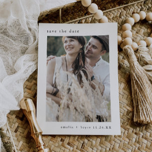 Save The Date EMELIA Neutral Photo Blanc Noir Rustique Mariage
