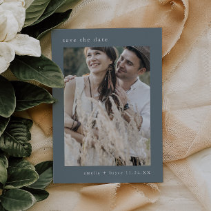 Save The Date EMELIA Photo Hiver Minimaliste Dusty Blue Mariage