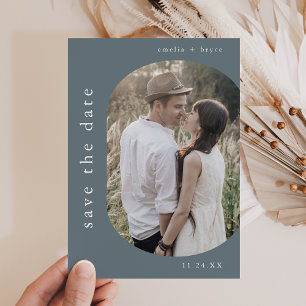 Save The Date EMELIA Photo Hiver Minimaliste Dusty Blue Mariage