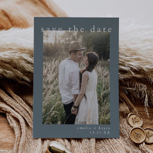 Save The Date EMELIA Photo Vintage bleu foncé minimaliste Mariag