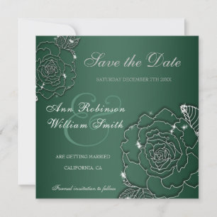 Save The Date Emerald À feuillage persistant Silver Mariage élég