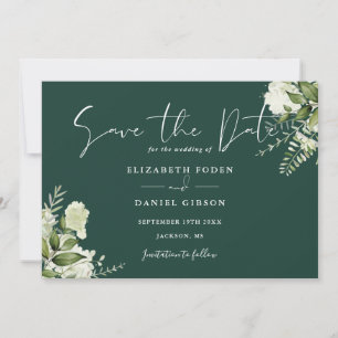 Save The Date Emerald Elegant Greenery Floral Photo Mariage