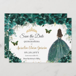 Save The Date Emerald Floral Princess Quinceañera Enregistrer la
