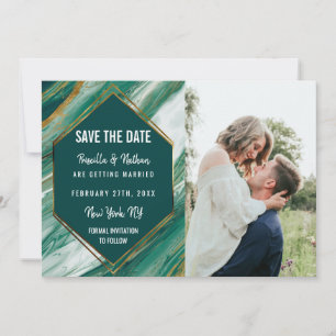 Save The Date Emerald Gold Abstrait Agate Marble Enregistrer la
