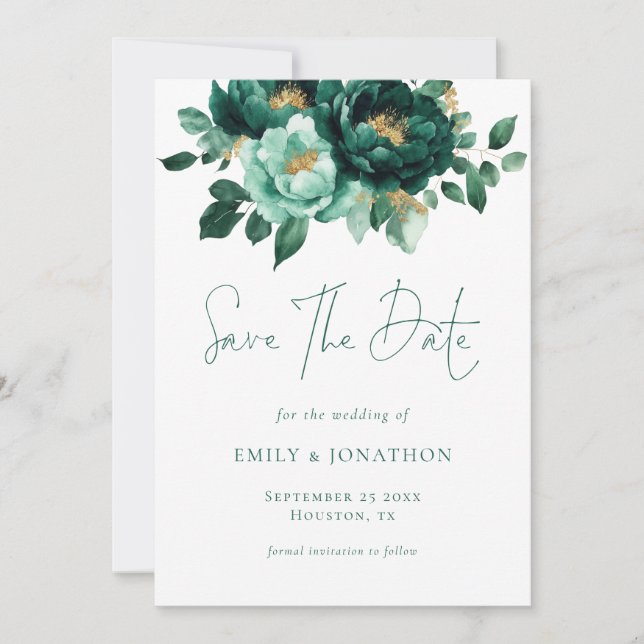 Save The Date Emerald Gold Flowers QR Code Mariage (Devant)