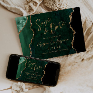 Save The Date Emerald Green Agate Script Wedding Enregistrer la 