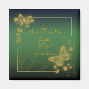 "Save the date" emerald green butterfly gold black Magnet