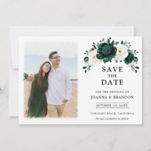 Save The Date Emerald Green Eucalyptus Blanc Floral Mariage