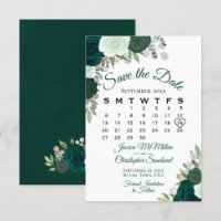 Emerald Green Floral Elegant Boho Mariage Calendri