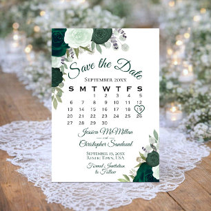 Save The Date Emerald Green Floral Elegant Boho Mariage Calendri