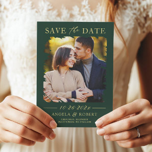Save The Date Emerald Green Luxury Gold Brush Stroke Photo Frame