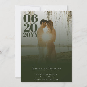 Save The Date Emerald Green Minimaliste Gras Type Photo