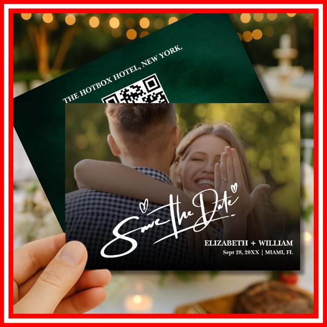 Save The Date Emerald Green Modern Elegant PHOTO QR Code (Créateur téléchargé)