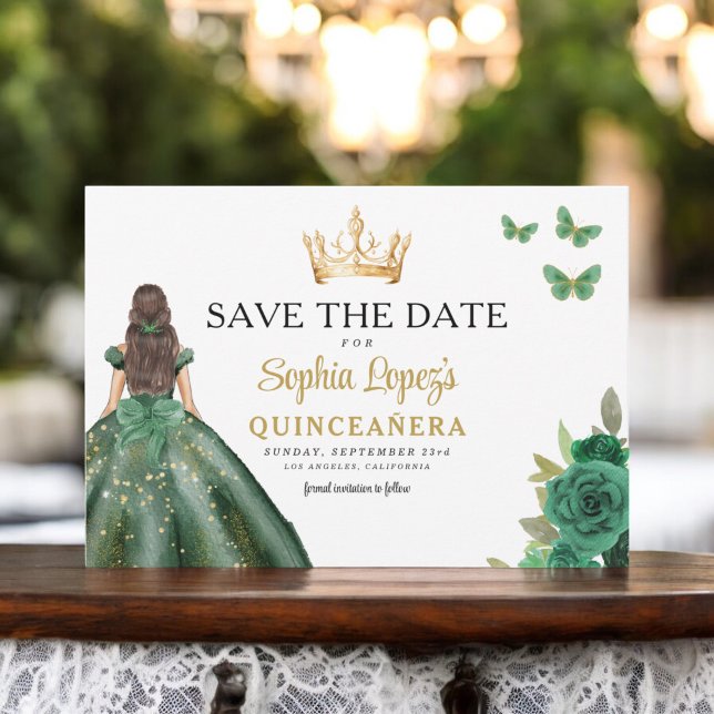 Save The Date Emerald Green Princess Quinceañera Enregistrer la  (Créateur téléchargé)