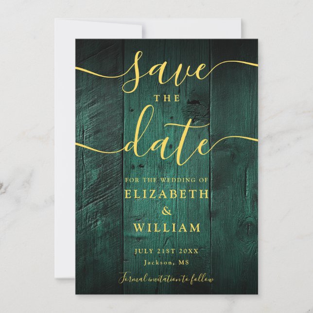 Save The Date Emerald Green Rustic Grange Boho Mariage (Devant)