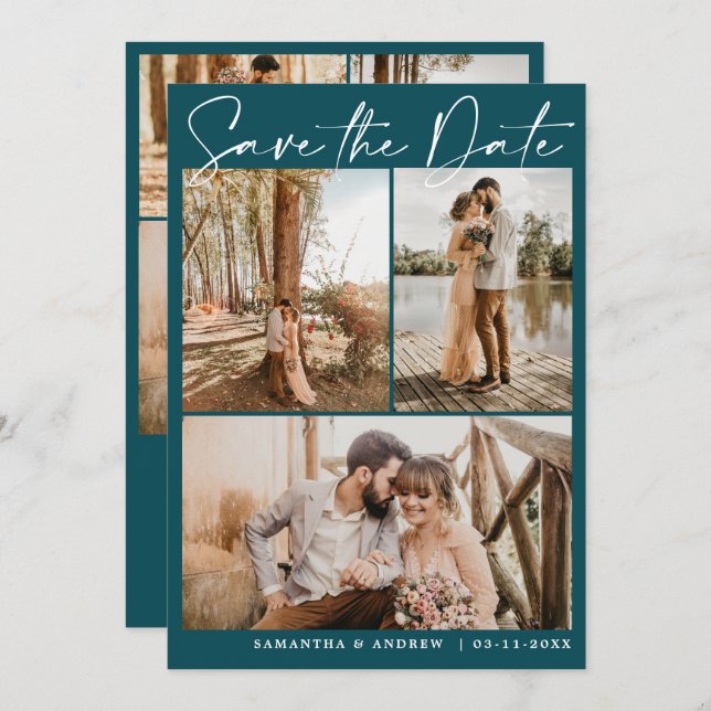 Save The Date Emerald green script 6 photo mariage enregistrer l (Devant / Derrière)