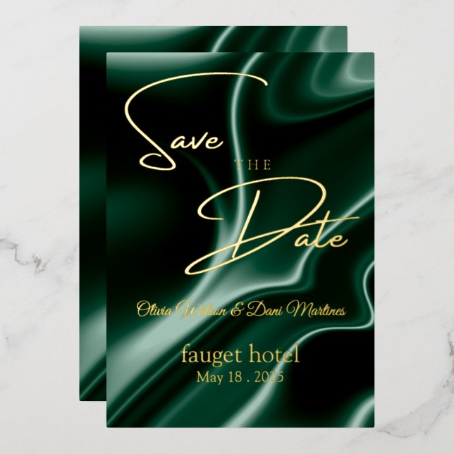 save the date emerald green silk background (Front/Back)