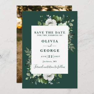 Save The Date Emerald Green Watercolor Floral Photo Mariage