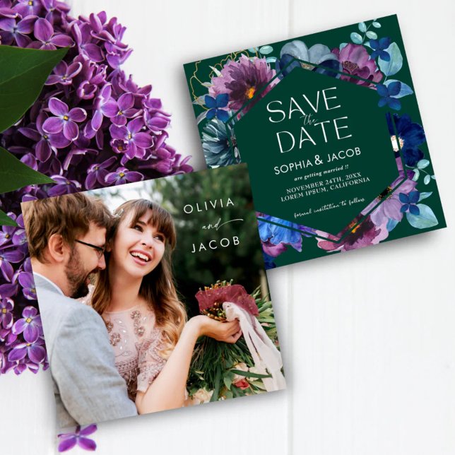 Save The Date Emerald Green Winter Dark Moody Mariage floral (Créateur téléchargé)