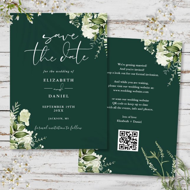 Save The Date Emerald Greenery Floral QR Code Mariage (Emerald Greenery Floral QR Code Wedding Save The Date)
