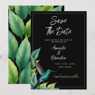Save The Date Emerald Hummingbird Tropical Feuille Mariage