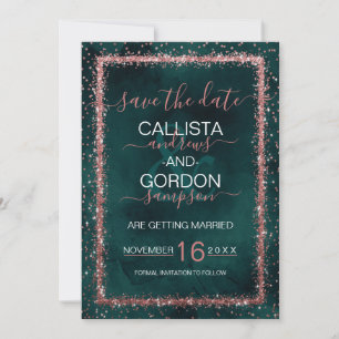 Save The Date Emerald Rose Gold Sprinted Confetti Mariage