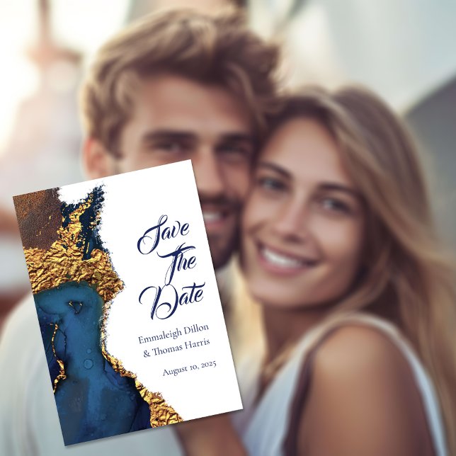 Save The Date Enchanter l'or bleu Abstrait (Créateur téléchargé)